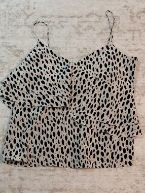 Express Cream Spotted Ruffle Camisole with Black Print
